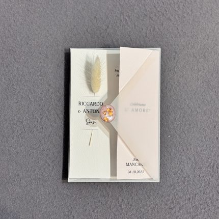 partecipazione matrimonio elegante personalizzata soft chic pampas ceralacca
