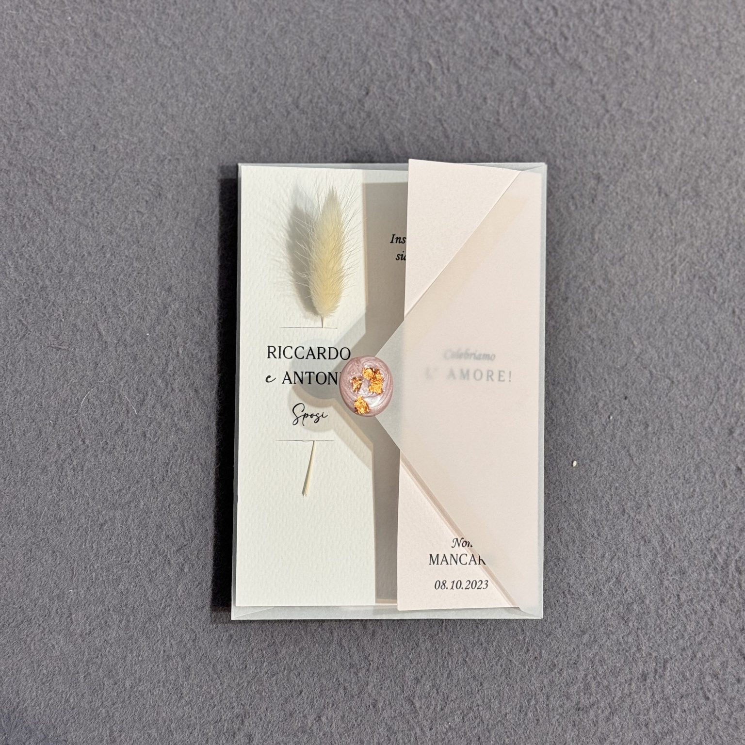 partecipazione matrimonio elegante personalizzata soft chic pampas ceralacca