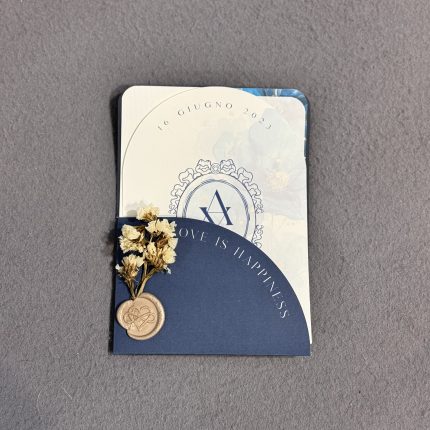 partecipazione matrimonio personalizzata elegante love is happiness ceralacca fiori secchi